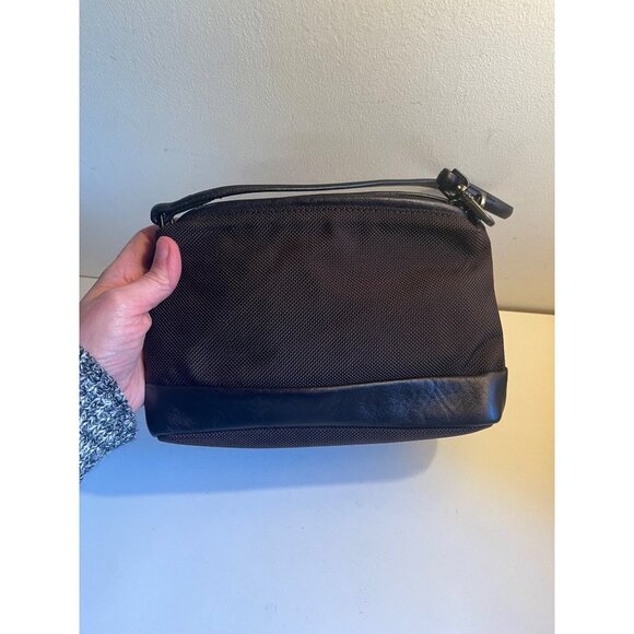 Y2K TUMI Nylon Mini Bag Brown Leather Trim Convertible Clutch Minimalist Neutral - Picture 3 of 7